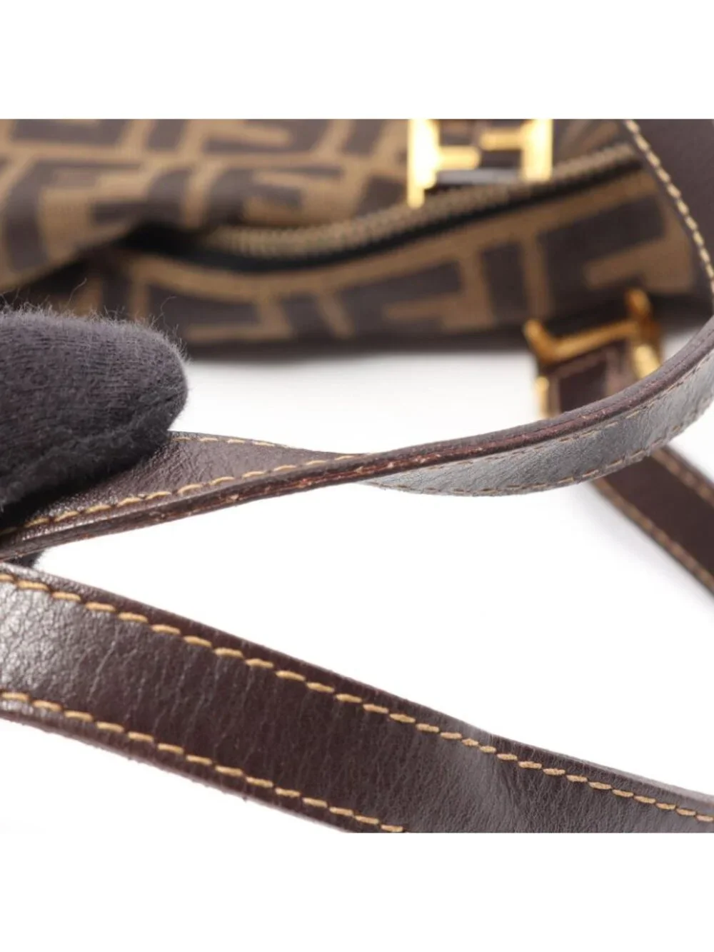 Fendi Tote Zucca Brown Black Canvas Leather